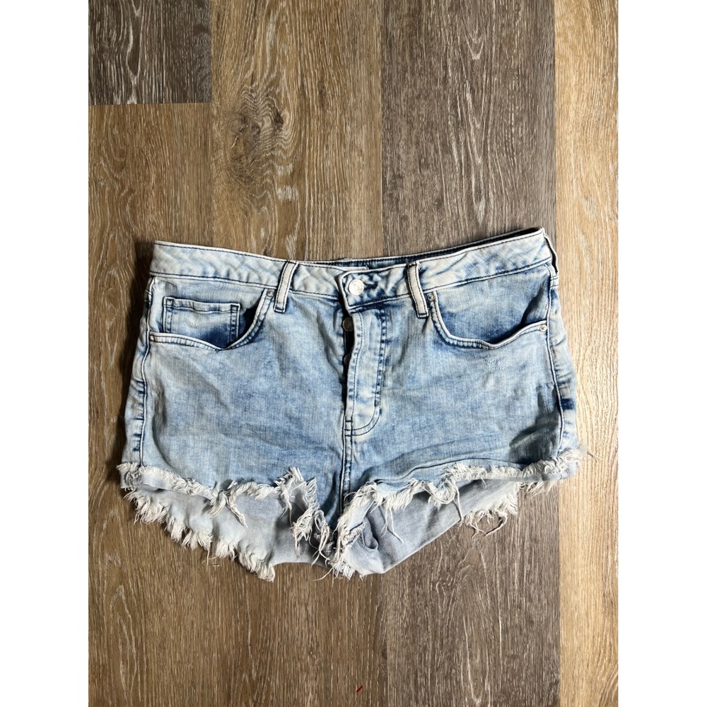 Forever 21 Denim Shorts Womens 30 Light Blue Acid Wash Button Fly Cutoff